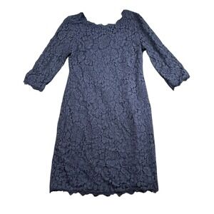 Berydress Navy Blue Lace Zipper Dress 3/4 Sleeve Sheath Midi Women US 12‎ 310
